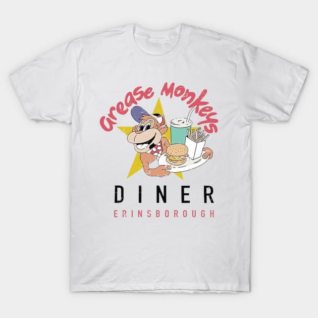 Neighbours Grease Monkeys Diner Distressed Logo T-Shirt by HDC Designs